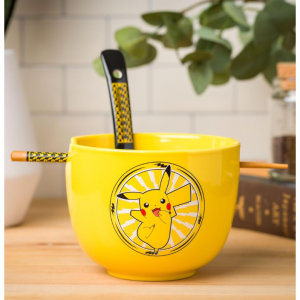 Silver Buffalo Pokemon Pikachu Electric Ceramic Ramen Noodle Rice Bowl with Chopsticks and Spoon