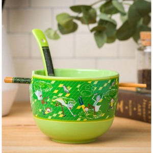 Silver Buffalo Rick and Morty Floating Portal Ceramic Ramen Noodle Rice Bowl with Chopsticks and S