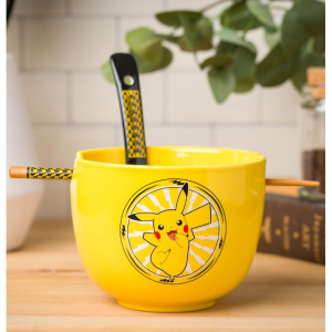 Silver Buffalo Pokemon Pikachu Electric Ceramic Ramen Noodle Rice Bowl with Chopsticks and Spoon