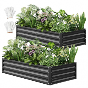 YITAHOME 6x3x1ft Raised Garden Bed Kit, Outdoor Large Metal Patio Planter Box with 2 Gloves@Amazon