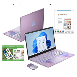 HP 15 英寸触摸笔记本电脑 128GB SSD 存储，带 MS365 和鼠标