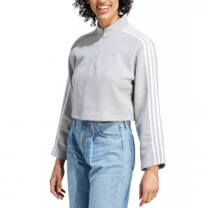 70% off adidas Women's Fleece Quarter-Zip 3-Striped Cropped Sweatshirt Med Grey @ Macy's