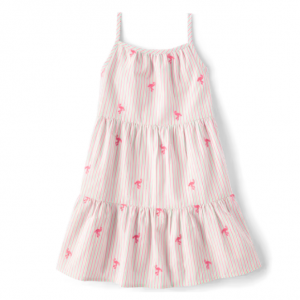 70% Off Girls Schiffli Flamingo Tiered Dress - Seaside Palms - Simplywht @ Gymboree