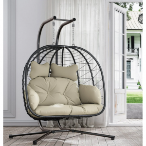 $180 off Bifanuo Double Wicker Swing Egg Chair Hammock Foldable Hanging Loveseat with Stand