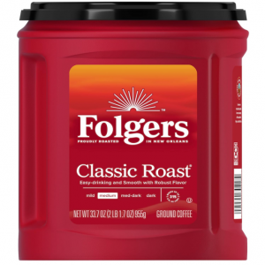 Folgers Classic Roast Medium Roast Ground Coffee, 33.7 Ounces (Pack of 6) @ Amazon