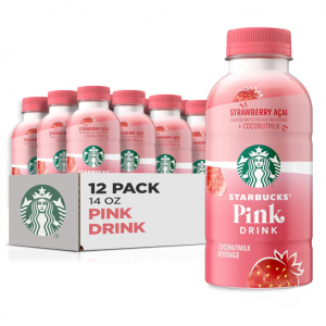 Starbucks Pink Drink, Strawberry Acai with Coconut Milk, 14oz Bottles (12 Pack) @ Amazon