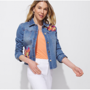 44% Off Embroidered Perfect Stretch Denim Jacket @ Chico's Off The Rack