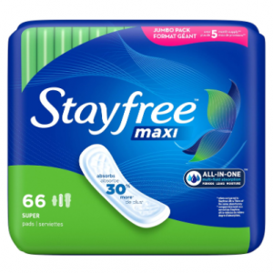 Stayfree Maxi Pads for Women, Super - 66 Count @ Amazon