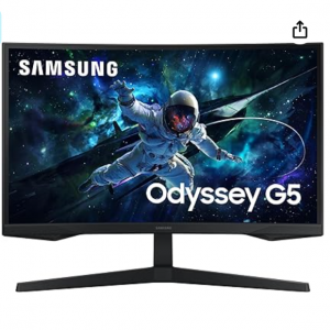 Amazon - Samsung 32英寸Odyssey G55C係列 QHD 1000R曲麵電競顯示器，6.7折