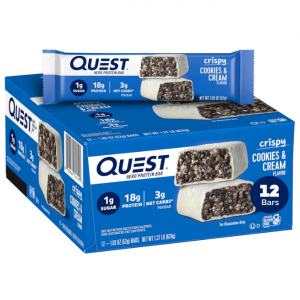 Quest Nutrition Crispy Cookies & Cream Hero Protein Bar, 18g Protein, 1g Sugar, 12 Count @ Amazon