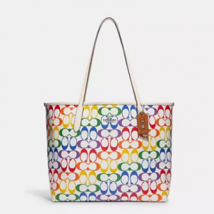 70% Off City Tote Bag In Rainbow Signature Canvas @ Coach Outlet CA