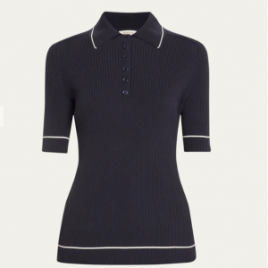 LAFAYETTE 148 NEW YORK Ribbed Elbow-Sleeve Polo T-Shirt