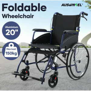 Folding Wheelchair 20 Inch Mobility Aid Equipment Elderly Disabled @ CrazySales