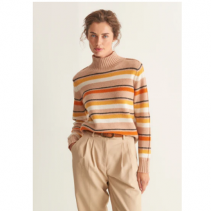 40% Off Cropped Polo Neck Sweater In Neutral Stripe @ Loop Cashmere UK