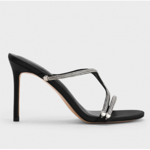 20% Off Satin Braided Strappy Heeled Mules - Black Textured @ Charles & Keith