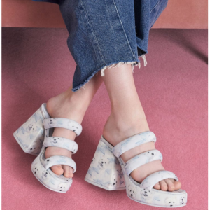 28% Off Tattie Dog-Print Puffy-Strap Platform Mules - Light Blue @ Charles & Keith CA