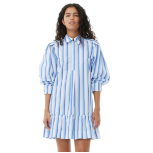 60% Off Blue Striped Cotton Mini Shirt Dress @ GANNI UK