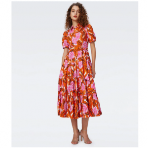 50% Off Queena Cotton Dress in Palm Floral @ Diane von Furstenberg EU 