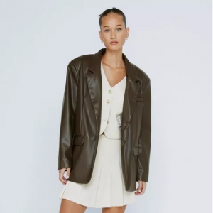 76% Off Petite Faux Leather Oversized Blazer @ Nasty Gal Canada 