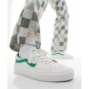 Extra 20% Off Vans Sk8-Low leather sneakers with green detail in white @ ASOS US