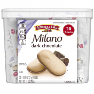 Pepperidge Farm Milano Cookies, Dark Chocolate, 20 Packs, 2 Cookies per Pack @ Amazon