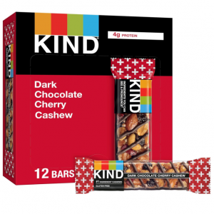 KIND Bars, Dark Chocolate Cherry Cashew, Healthy Snacks, Gluten Free, 12 Count @ Amazon