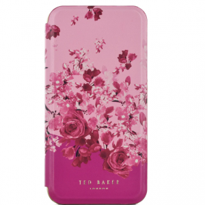 Ted Baker ALSTA Pink Scattered Flowers Mirror Folio Phone Case for iPhone 14 Pro Max Gold Shell