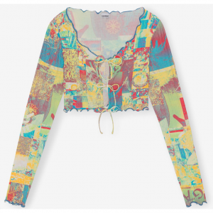 GANNI Printed Rib Jersey Cropped Blouse