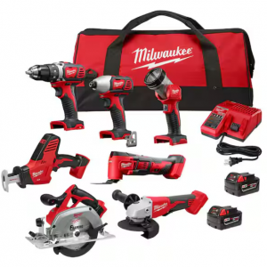 Milwaukee M18 18 伏锂离子无绳组合套件 7 件工具，带 2 块电池、充电器和工具包 @ HomeDepot