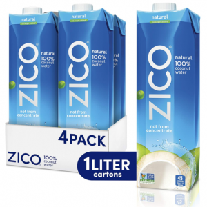 Zico 100% Coconut Water, No added Sugar, 33.8 Fl Oz (Pack of 4) @ Amazon