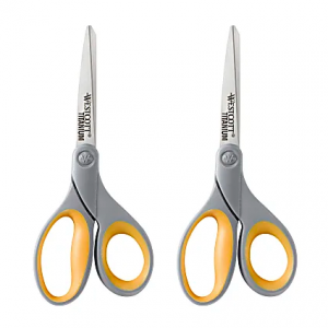 Westcott® Titanium Bonded Scissors, 8", Pointed, Gray/Yellow, Pack Of 2