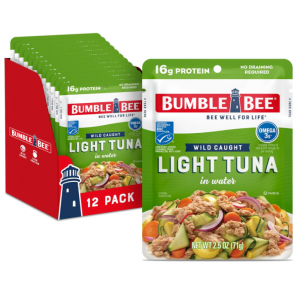 BUMBLE BEE Premium Light Tuna Pouch in Water, 2.5oz Pouch (Pack of 12) @ Amazon