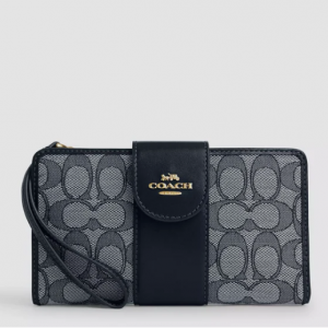 Coach Outlet phone wallet in signature jacquard