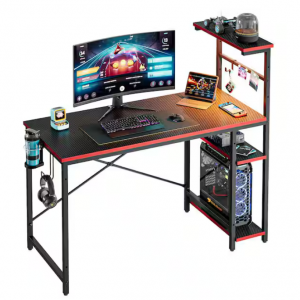 Bestier 44 in. Rectangular Black Carbon Fiber Gaming Desk @ Home Depot