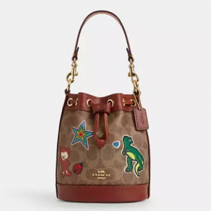 Extra 15% Off Coach Mini Bucket Bag In Signature Canvas With Sticker Print @ Coach Outlet