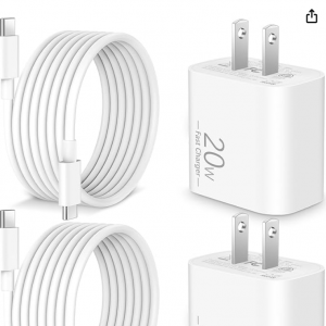 Amazon - iPhone 20W PD USB-C 6FT充電器套裝 2套 ，5折