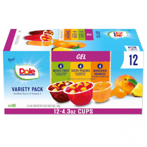 Dole Fruit Bowls In Gel Variety Pack Snacks, Peaches, Mixed Fruit, 4oz 12 Total Cups @ Amazon