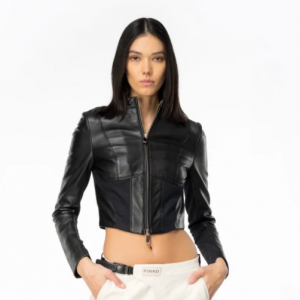 PINKO Short leather and fabric biker jacket 皮革夾克