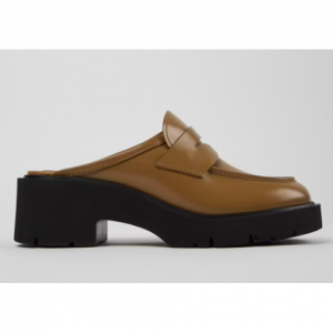 Milah 棕色女式真皮木底鞋