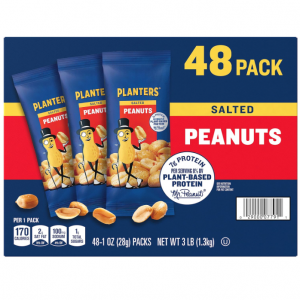 PLANTERS Salted Peanuts, Snack Size, Nuts Individual Packs, 1oz Bags (48 Pack) @ Amazon