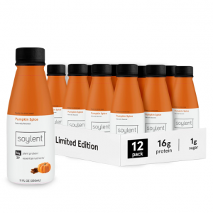 Soylent Complete Meal Replacement Shake, Pumpkin Spice, 1g Sugar, 11oz (12 Pack) @ Amazon