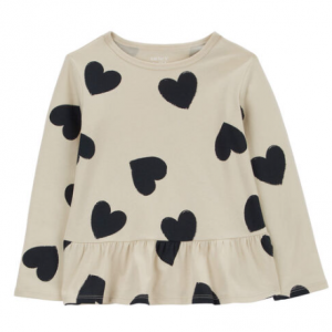 桃心印花长袖上衣