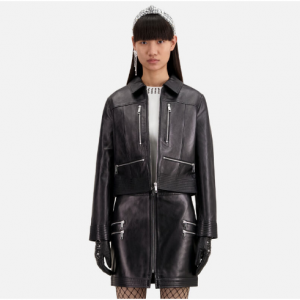 The Kooples Black leather biker jacket with zipper