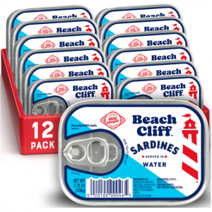 Beach Cliff Sardines in Water, 3.75 oz Can (Pack of 12) - Wild Caught Sardines @ Amazon