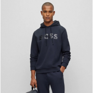 50% Off Cotton-piqué relaxed-fit hoodie with logo artwork @ HUGO BOSS