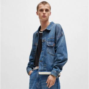 20% Off Blue-denim jacket with logo-tape hem @ HUGO BOSS Australia