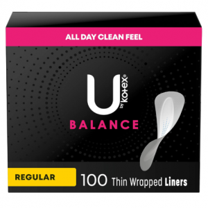 U by Kotex Barely There Thin Panty Liners, Light Absorbency, Regular Length, 100 Count @ Amazon