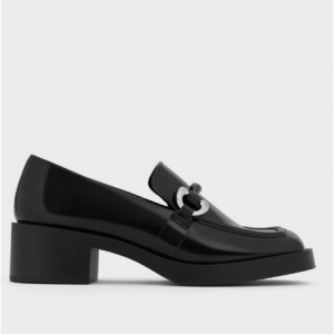 30% Off Catelaya Metallic Accent Loafer Pumps - Black Box @ Charles & Keith UK