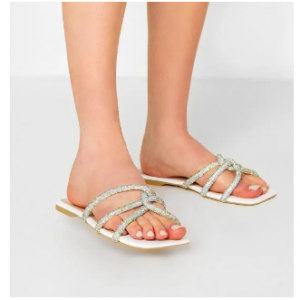 63% Off PixieGirl White Diamante Strap Mule Sandals In Standard Fit @ Yours Clothing AU