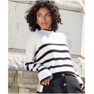 Chunky Cashmere Striped Sweater in Chalk/Black for £400 @ Loop Cashmere UK